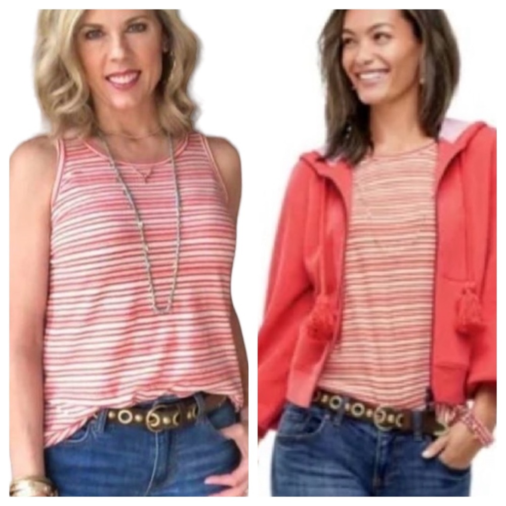 CAbi Spirit Tank. #5761.  Tangerine (red/orange) Stripe.  Size Large.